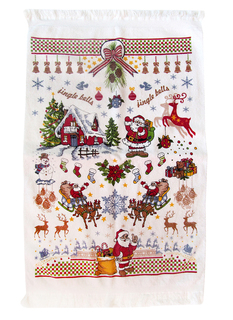 Коледна кухненска кърпа 40х60 см с ресни и щампа, Дизайн 1